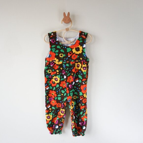 Rugged Bear Y2K Colorful Floral Print Romper Brown Orange Baby Sz 24‎ months - Picture 1 of 8